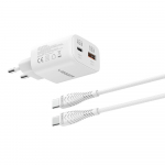 Telefonilaadija VEGER USB A + Type C PD Super Charge PPS 45W + andmekabel Type CType C 100W TR101 valge