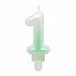 GoDan Ballon type Cake Candle topper Number 1 (7cm) White/Green Ombre