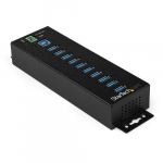 StarTech.com 10-pordi USB 3.0 hubiga toiteadapteriga - metalline tstuslik USB-A hubiga ESD AND 350W lejkivastus - Din/Sein/Deski kinnitav - Krgsagedus USB 3.2 Gen 1 (5Gbps) hub