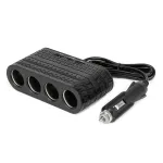 Amio Neljakordne pistikupesa adapter kaabellig, 2x USB A, 1x USB C, 12/24V, 120W, 80cm -04367