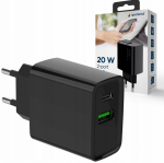 Gembird Power Delivery Charger USB-A USB-C 20W, Black