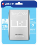 Verbatim External HD 1 TB Silver 2.5 inch, 64 mm, USB 3.0