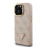 GUESS PU 4G Strass Kolmnurgaga Logo Alus Kaameraraam MagSafe Kate iPhone 16 Pro jaoks / Roosa