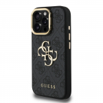 GUESS PU 4G Metallist Logo Alus Kaameraraam Kate iPhone'i 15 Pro jaoks / Must
