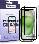 FoneKit Full Cover -panssarilasi, iPhone 15 Plus (2,5D tiskaitsekate tisliimiklaas)