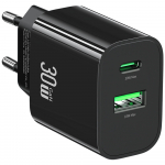 USAMS Laadija 30W 1xUSB-C 1xUSB-A kiirlaadimine