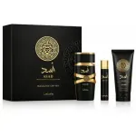 Lattafa Perfumes Asad Drkov sada EDP 100 ml, miniaturka 12 ml ja duigeel 100 ml