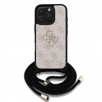 GUESS PU 4G Metallist Logo Risti-rihmaga Kaane iPhone'i 16 Pro jaoks / Roosa