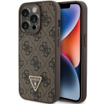 GUESS GUHCP15LP4TDPW iPhone 15 Pro 6.1" pruun nahast hardcase 4G Triangle Strass