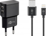 Goobay Kahe Apple Lightning laadija komplekt (12 W), toiteplokk 2x USB-pordiga ja Apple Lightning kaabel, 1 m, must
