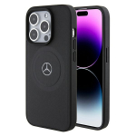 Mercedes MEHMP15L23RMMK iPhone 15 Pro 6.1" must/must karvkattega kaitsembris Ristsuunaline mustriline nahk MagSafe'iga