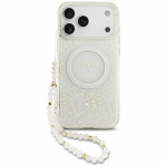 GUESS Istum IML Flowers Electro Pearl Magnet-rihm iPhone'ile 17 Pro Max valge