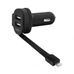 Xqisit laadija. sam. 6A Dual USB+ Lightning autolaadija must 20426