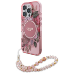 GUESS GUHMP16LHFWBRCESP iPhone 16 Pro 6.3" rowy/pink hardcase IML Flowers koos Pearl Strap MagSafe'iga