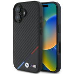 BMW BMHMP16M23PUDTK iPhone 16 Plus 6,7-tolline must kvakott Carbon Tricolor Line MagSafe