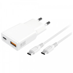 4smarts PDPlug Slim Duos 20W GaN USB-C+USB-A seinakohandaja + USB-C kaabel 1,5m valge
