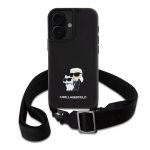 Karl Lagerfeld Saffiano Risti le keha kandev rihm, metallist Karl ja Choupette karp iPhone 16 Plus jaoks / must