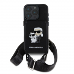 Karl Lagerfeld Saffiano ristirihm Karl ja Choupette'i kest iPhone 16 Pro jaoks / must