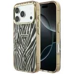 Case Guess IML Zebra Glitter Triangle Logo MagSafe for iPhone 18 Pro / iPhone 17 Pro gold