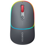 CANYON MW-22, 2-in-1 juhtmeta optiline hiir 4 nupuga, vaikne lliti parema/vasaku nupu jaoks, DPI 800/1200/1600, 2 reiimi (BT/ 2,4 GHz), 650mAh Li-pol akupatarei, RGB taustavalgus, tumekasvhall, kaabli pikkus 0,8 m, 110*62*34,2 mm, 0,085 kg