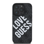 GUESS PU nahast 4G Suur Armastus Logo MagSafe kaanepolster iPhone 16 Pro jaoks / Must