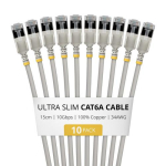StarTech.com 15 cm Hall Ultra Slim Cat6A Ethernet kaabel, 10-ne pakett, snagless, FTP, puhas paljaskivinen vaskjuht, 34AWG Ultra Slim RJ45 vrgu lhenahel, individuaalselt testitud