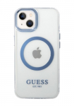 GUESS Kva kate metallist kontuuriga Magsafe lbipaistev-sinine, iPhone 14 Plus jaoks, GUHMP14MHTRMB