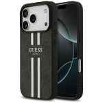 GUESS Etui 4G trkitud triibud MagSafe iPhone'ile 17 Pro, must