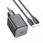 Hoco USB C QC PD 20W laadija + USB C Lightning kaabel N40, must