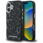 Karl Lagerfeld IML leopardmustriga karvkattega lekatte Magnet iPhone'ile 16, must