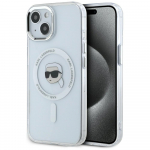 KARL LAGERFELD kaitsembris iPhone'ile 15, hildub MagSafe'iga KLHMP15SHLSKIH (IML Metal K Peak) valge