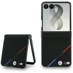 BMW mmekordus SAMSUNG GALAXY Z FLIP 8 jaoks, hitub MagSafeaga (nahk, perforatsioon, kolmvrviline trikool, metalllogod), must