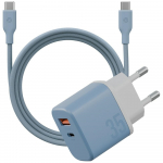 Energea Bazic GoPort Velox USB-C/USB-A 35W GaN laadimisadapteri pika katusega sinine kabeliga