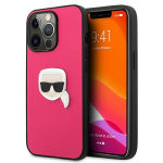 Karl Lagerfeld KLHCP13LPKMP iPhone 13 Pro / 13 6,1" rowy / roosa kvakaaneline nahast Ikonik Karl`s Head Metal