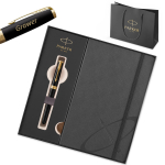 Kingituskomplekt Parker Sonnet Black Lacquer GT (M) t&auml;itesulepea graveeringuga / m&auml;rkmik ja kott