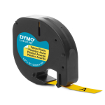 DYMO LetraTag Plastiklint 12mm x 4m / must kollasel (S0721570 / S0721620)