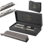 Komplekt Parker IM Stal CT t&auml;itesulepe ja pastapliiats graveeringuga / Etui ja kott Kingitusekomplekt