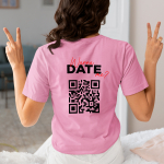 Naiste T-s&auml;rk "Wanna date me?" personaalse QR-koodiga