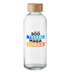 Klaasist veepudel "S&ouml;&ouml;, treeni, maga, korda" (650ml)