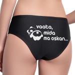 Naiste alusp&uuml;ksid kirjaga taga "Vaata, mida ma oskan"