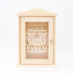 Puidust v&otilde;tmekarp klaasiga "K&otilde;ikjal on hea, aga kodus on k&otilde;ige parem"