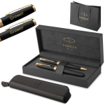 Parker Sonnet Black GT t&auml;itesulepe ja pastapliiats komplekt graveeringuga / Etui ja kott Kingitusekomplekt