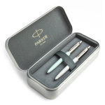 Parker Jotter Originals Pastel Blue ja Pearl Pastapliiatsi kinkekomplekt metallkorpusega
