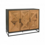 Kummut INDUS 117x46xH87cm, tammespooniga uksed mosaiik, must korpus, metallist alus