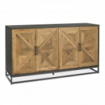 Kummut INDUS 159x46xH87cm, tammespooniga uksed mosaiik, must korpus, metallist alus