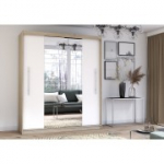 Peegliga riidekapp Idzczak RICO 204 cm valge + peegel Sonoma tamm