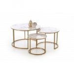GILDA kolme diivanilaua komplekt, valge marmor / kuld