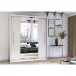 Peegliga riidekapp RICO (204 cm) Valge + Peegel Valge LED profiil 200