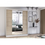 Idzczak Peegliga riidekapp RICO (v&auml;rvid) 204 cm Sonoma tamm + peegel valge LED profiil 200