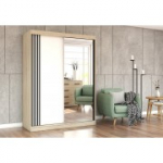 Riidekapp VISTA 07 150 cm valge + peegel Sonoma tamm